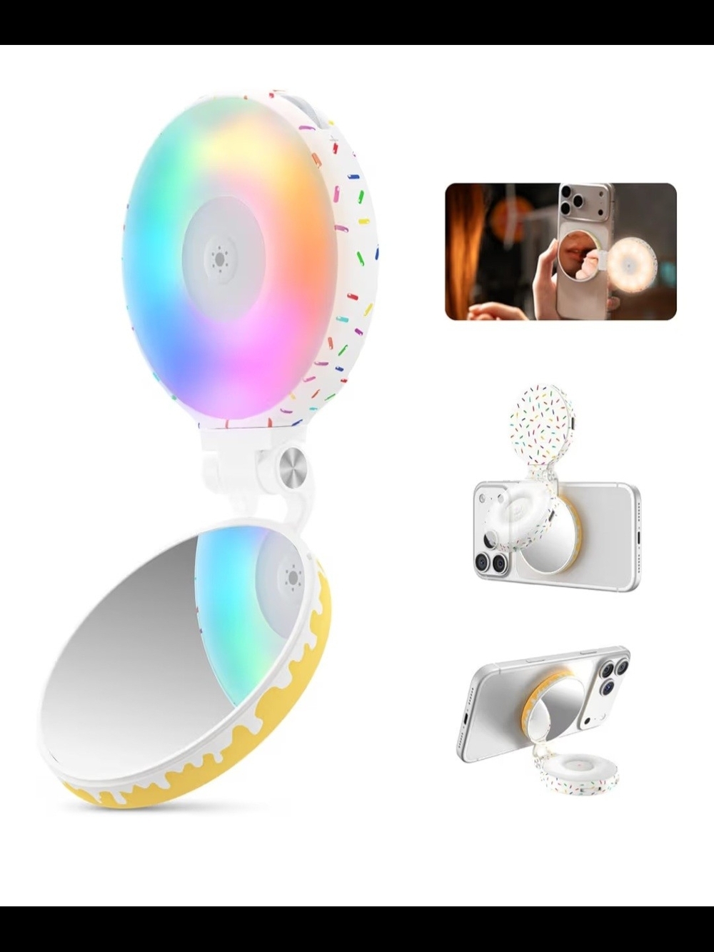 Magnetic Selfie Light for iPhone Magsafe & Android, 360° Rotating Full Color RGB